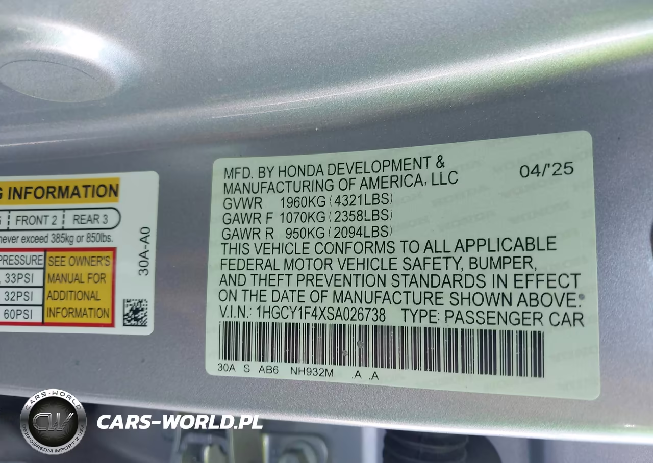 2025 Honda Accord Se VIN:1HGCY1F4XSA026738 - 9