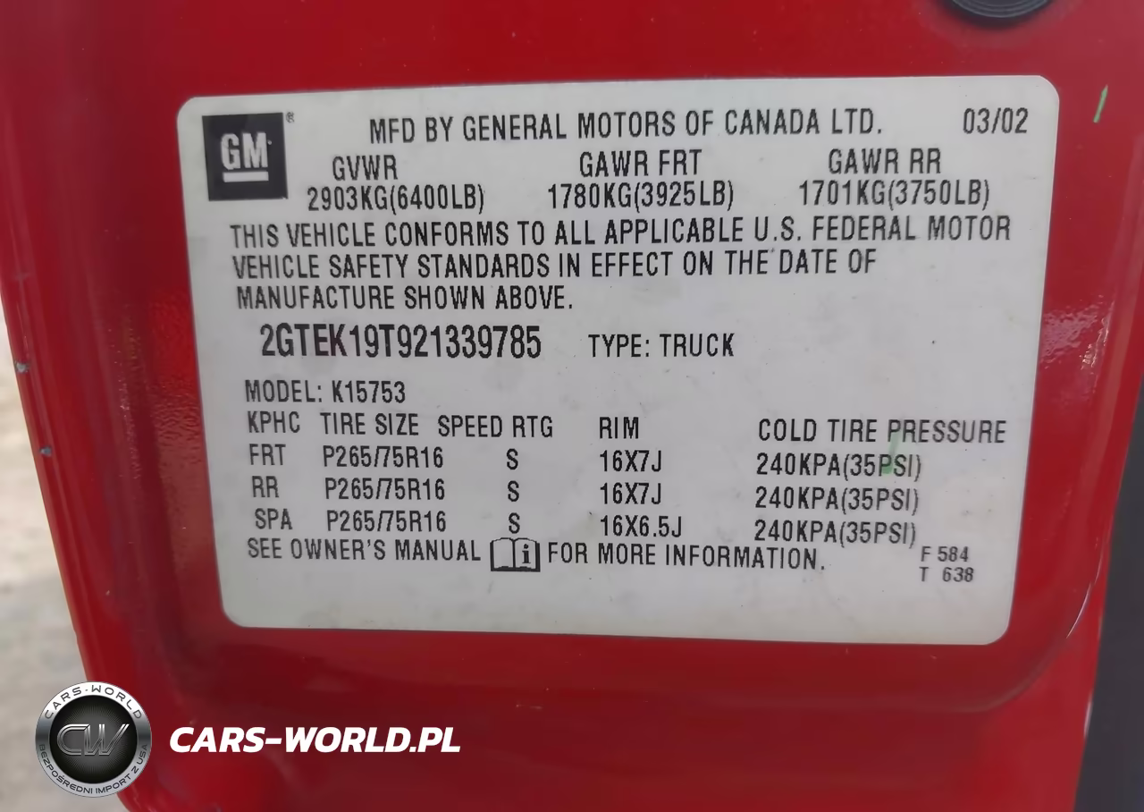 2002 GMC Sierra 1500 Sle VIN:2GTEK19T921339785 - 9