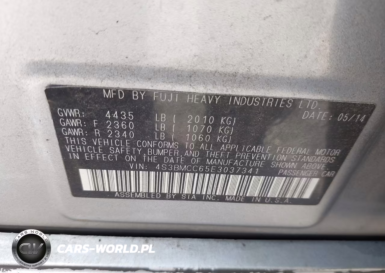 2014 Subaru Legacy 2.5I Premium VIN:4S3BMCC65E3037341 - 9