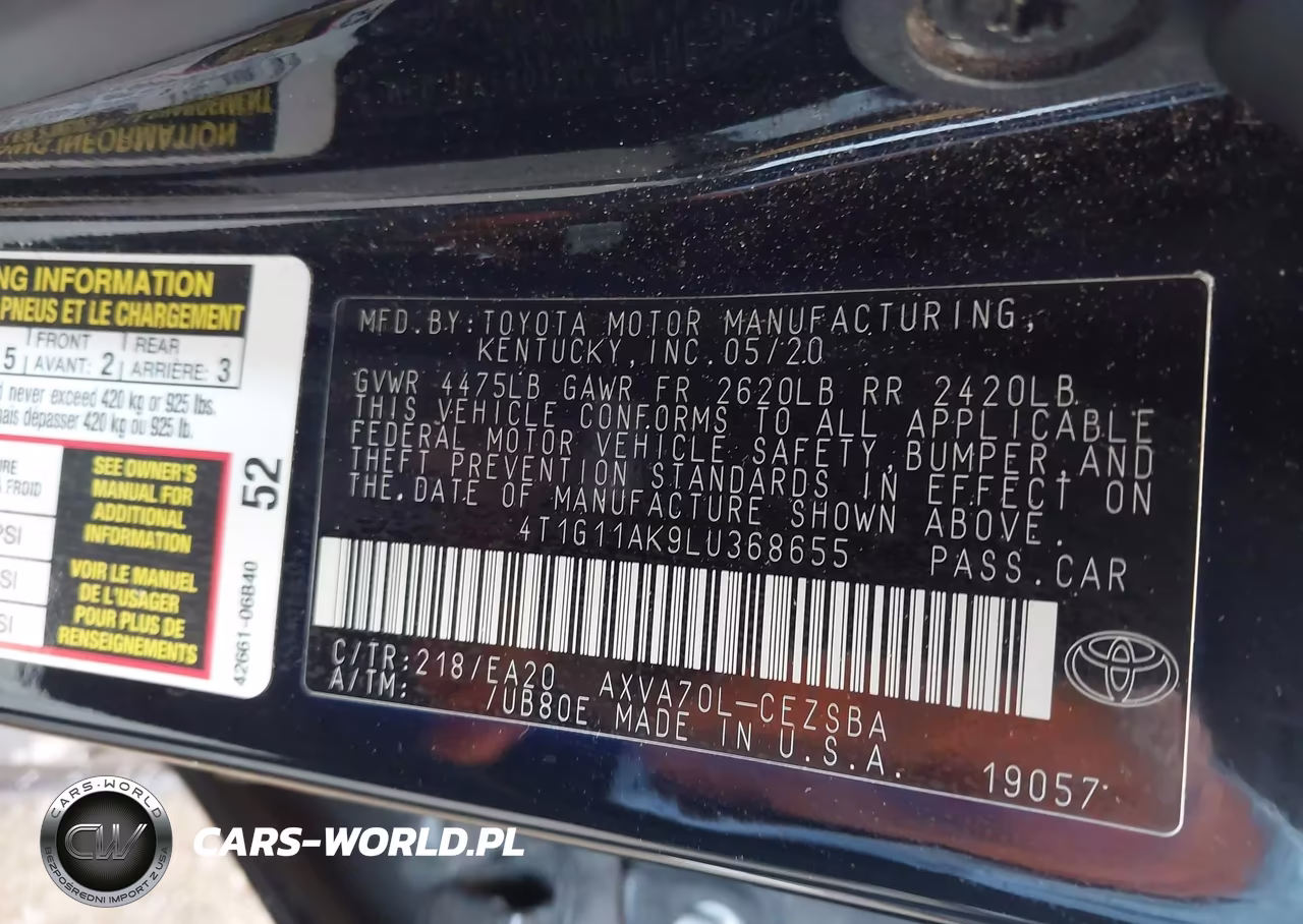 2020 Toyota Camry Se VIN:4T1G11AK9LU368655 - 9
