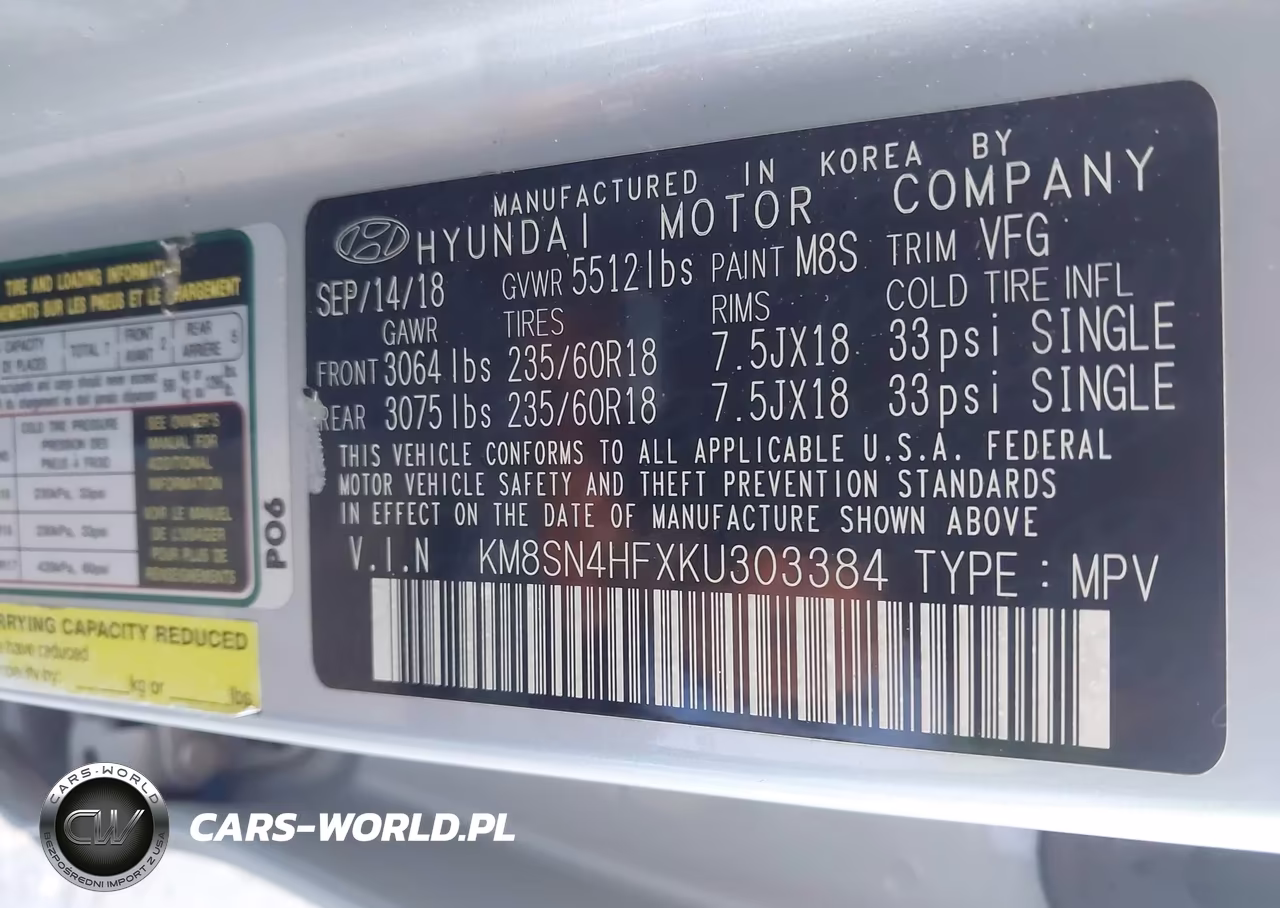 2019 Hyundai Santa Fe Xl Se VIN:KM8SN4HFXKU303384 - 9