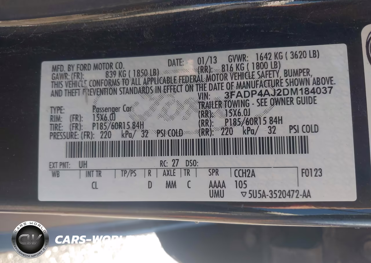 2013 Ford Fiesta S VIN:3FADP4AJ2DM184037 - 9