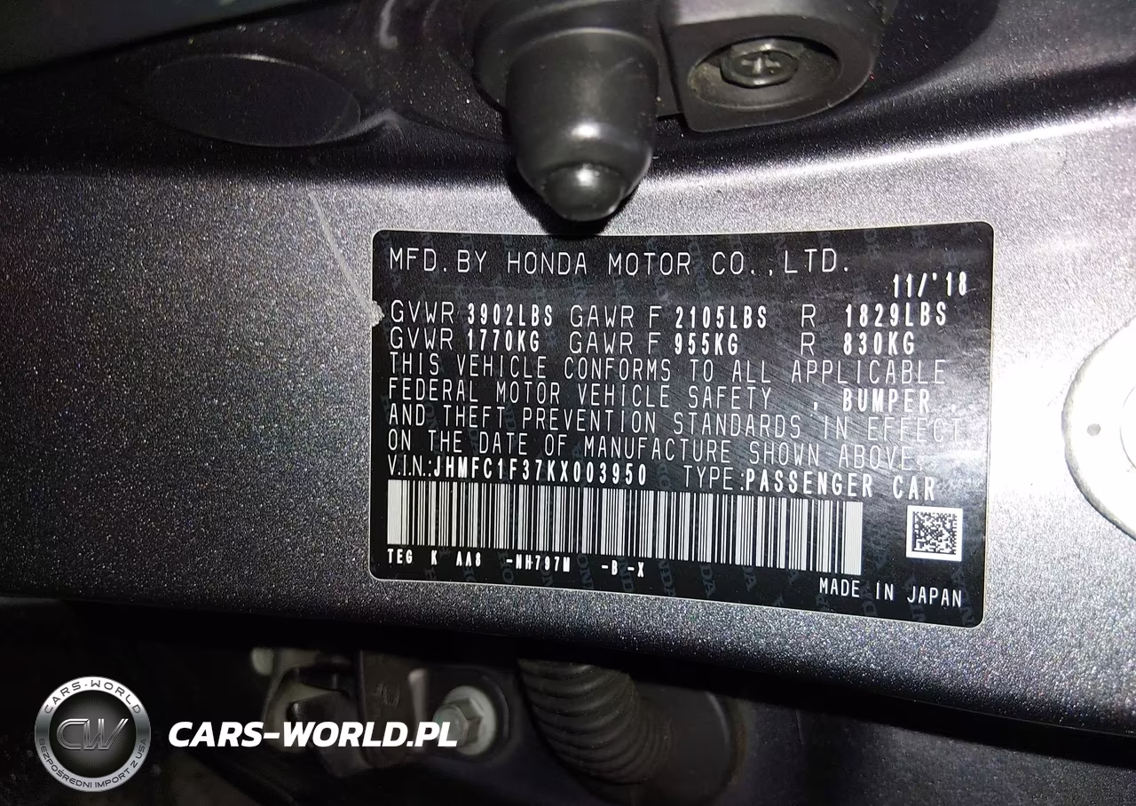 2019 Honda Civic Ex VIN:JHMFC1F37KX003950 - 9