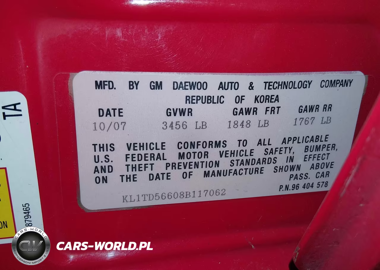 2008 Chevrolet Aveo Ls VIN:KL1TD56608B117062 - 9