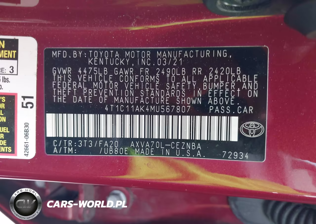 2021 Toyota Camry Le VIN:4T1C11AK4MU567807 - 9
