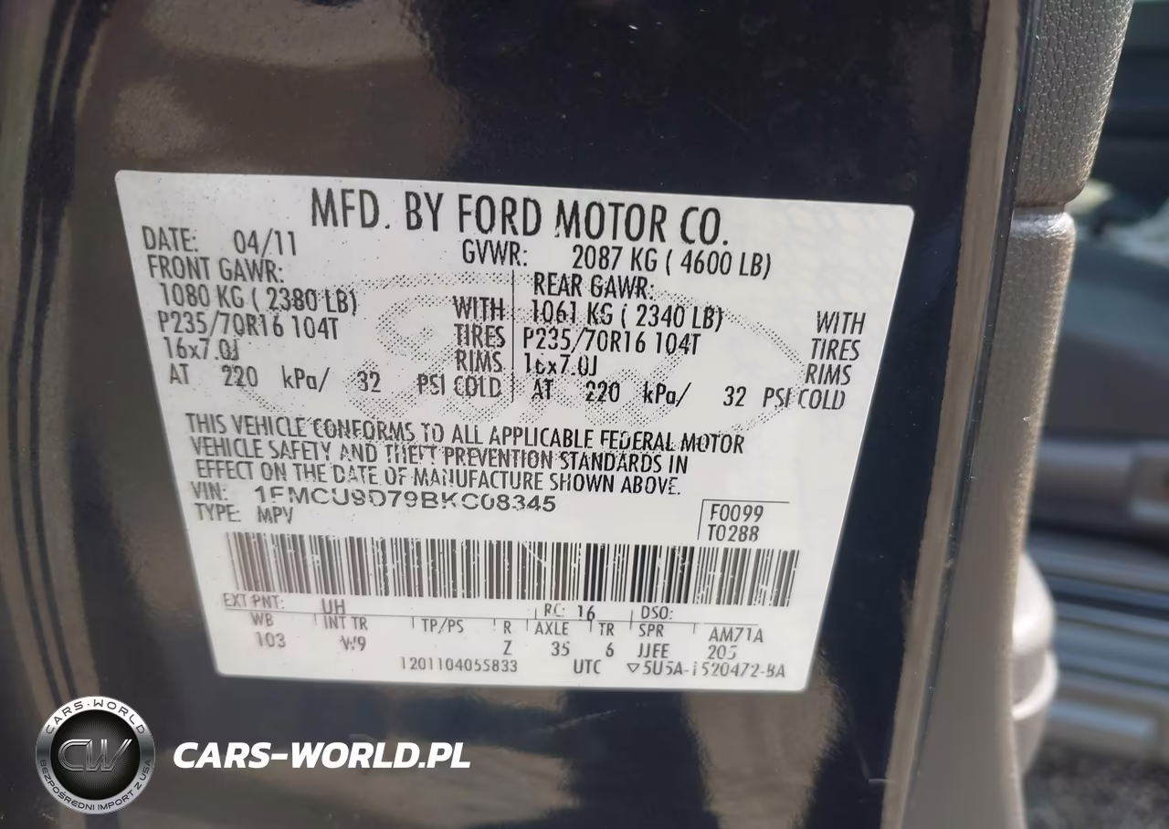 2011 Ford Escape Xlt VIN:1FMCU9D79BKC08345 - 9