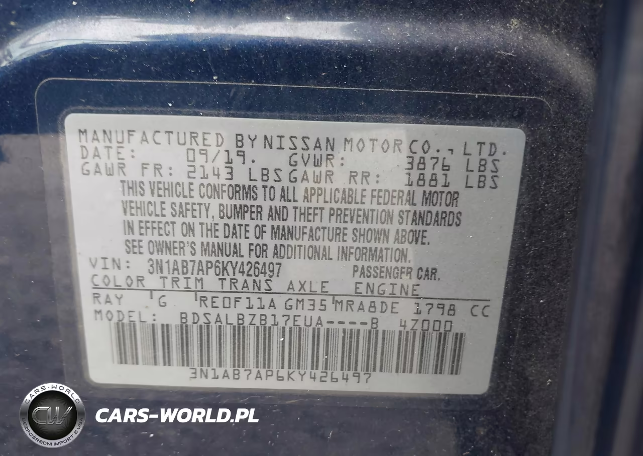 2019 Nissan Sentra S VIN:3N1AB7AP6KY426497 - 9