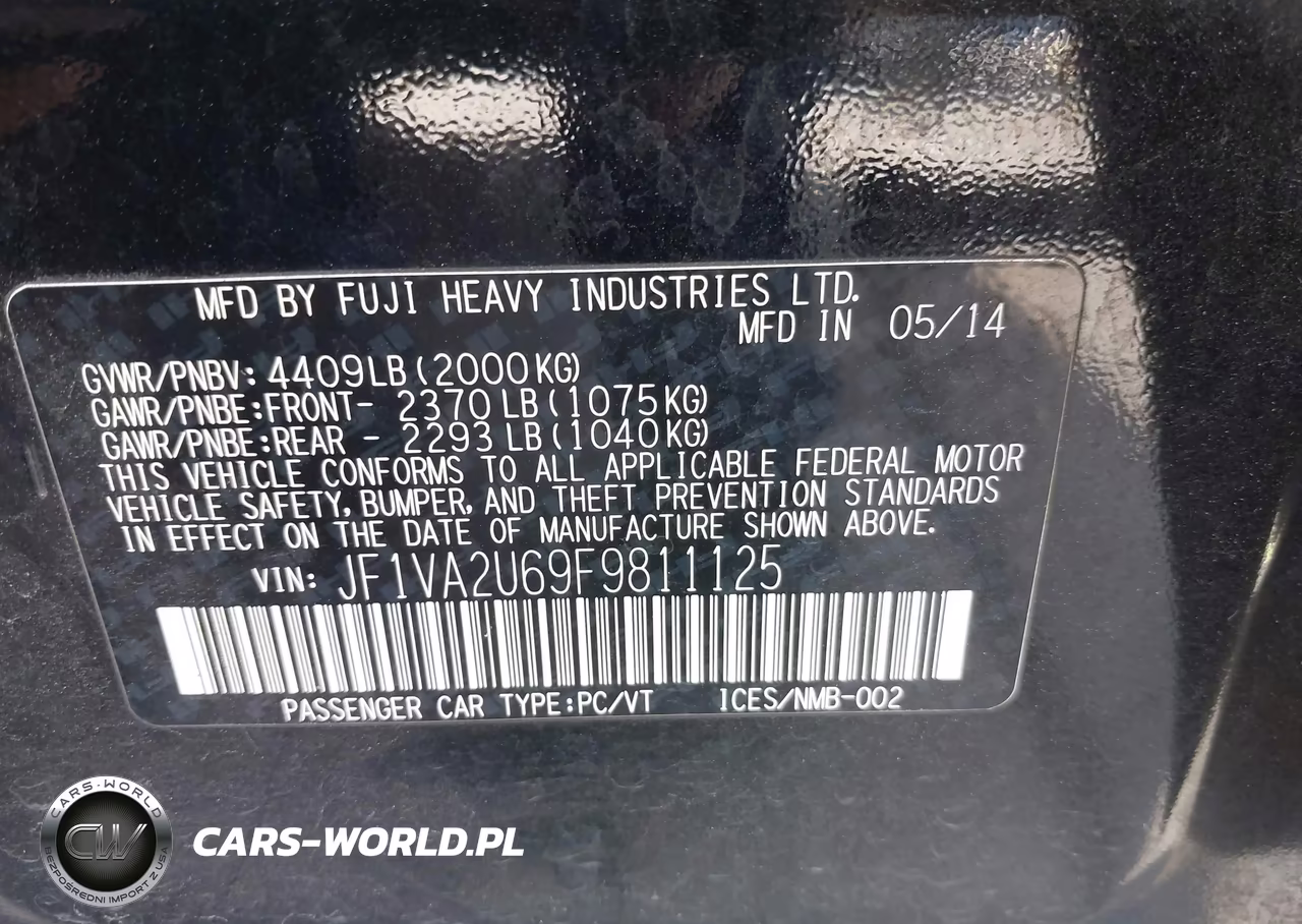 2015 Subaru Wrx Sti Limited VIN:JF1VA2U69F9811125 - 9