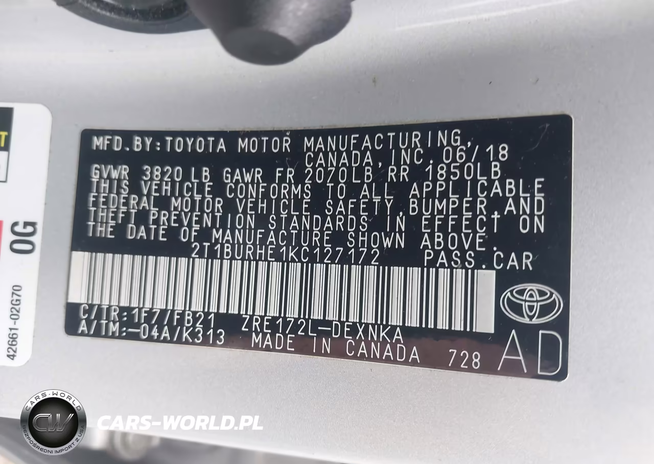 2019 Toyota Corolla Le VIN:2T1BURHE1KC127172 - 9