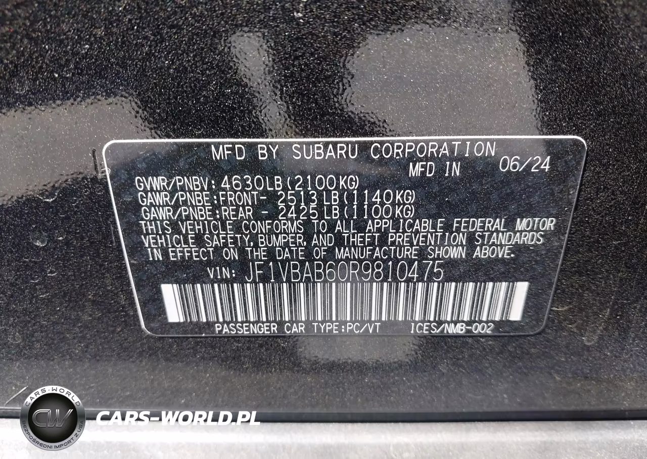2024 Subaru Wrx VIN:JF1VBAB60R9810475 - 9