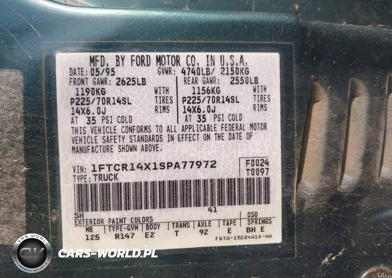 1995 Ford Ranger Super Cab VIN:1FTCR14X1SPA77972 - 9