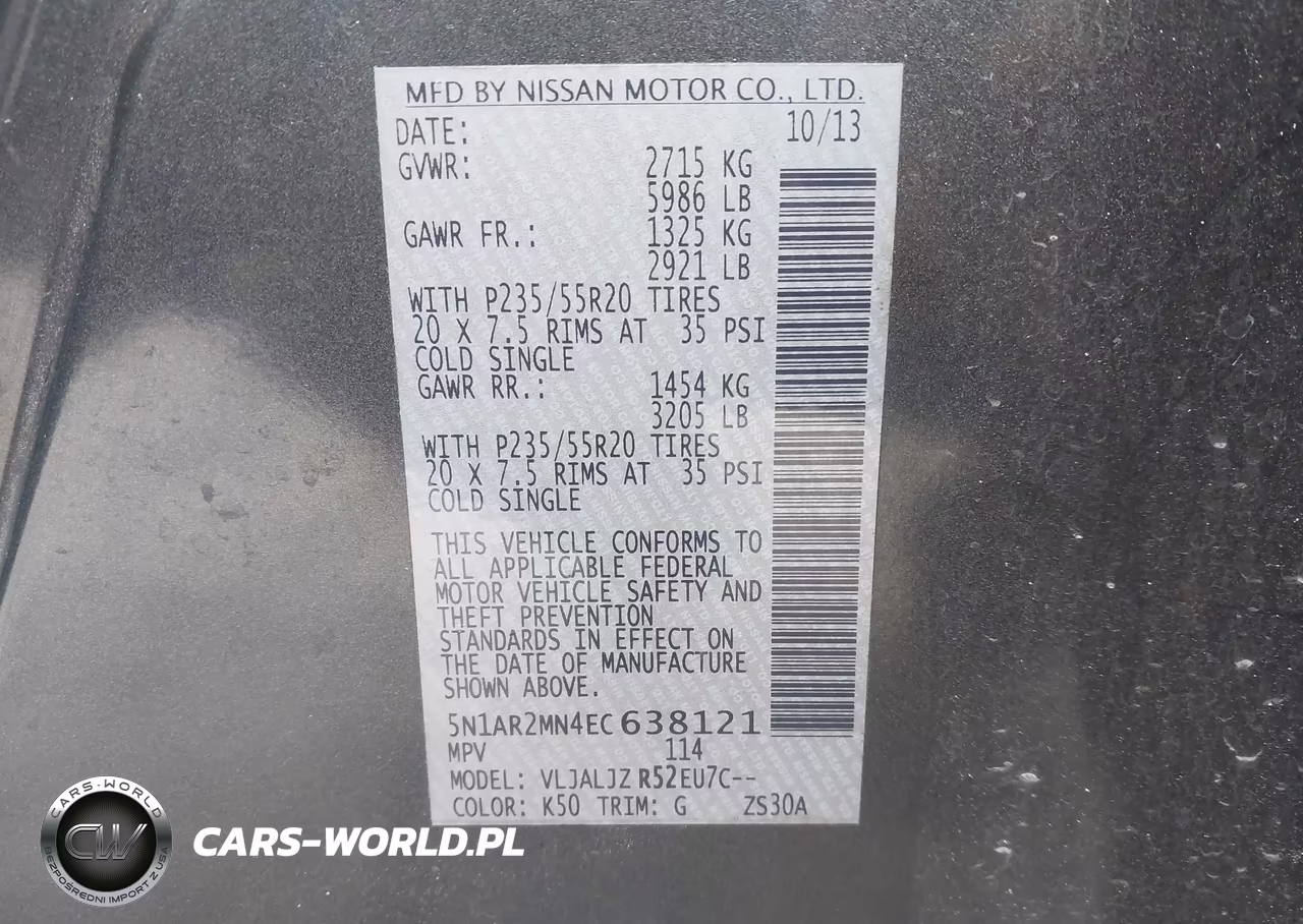 2014 Nissan Pathfinder Platinum VIN:5N1AR2MN4EC638121 - 9