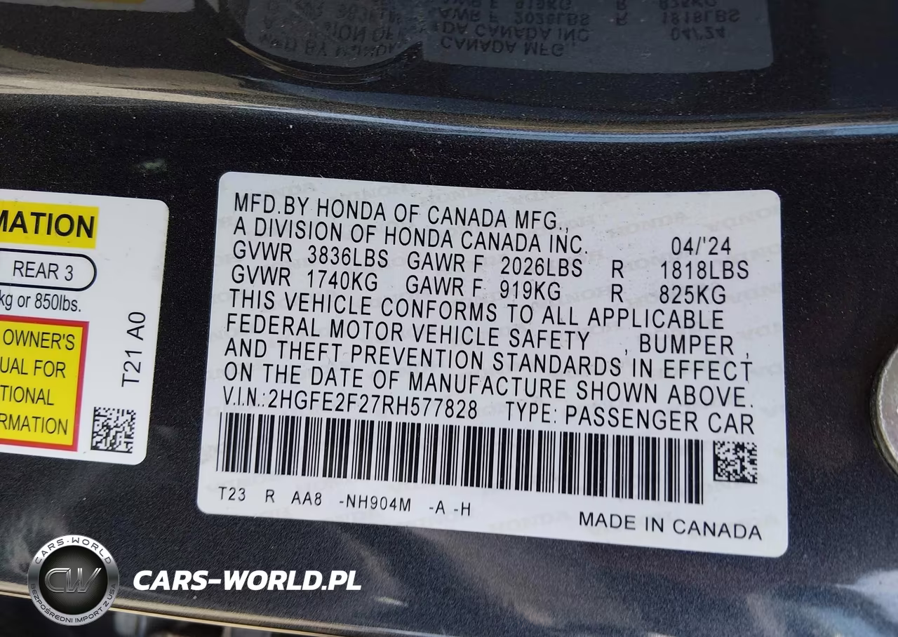 2024 Honda Civic Lx VIN:2HGFE2F27RH577828 - 9