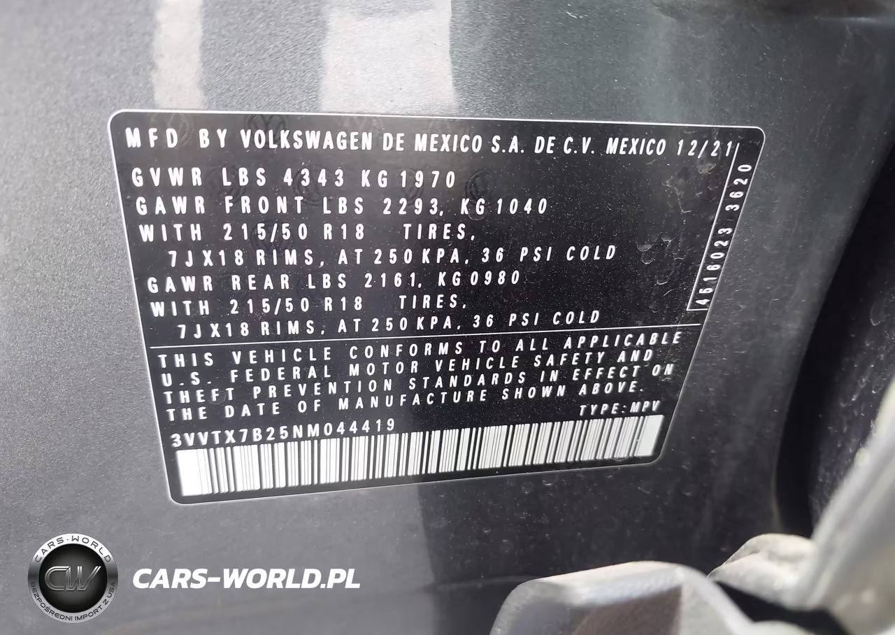 2022 Volkswagen Taos 1.5T Se VIN:3VVTX7B25NM044419 - 9