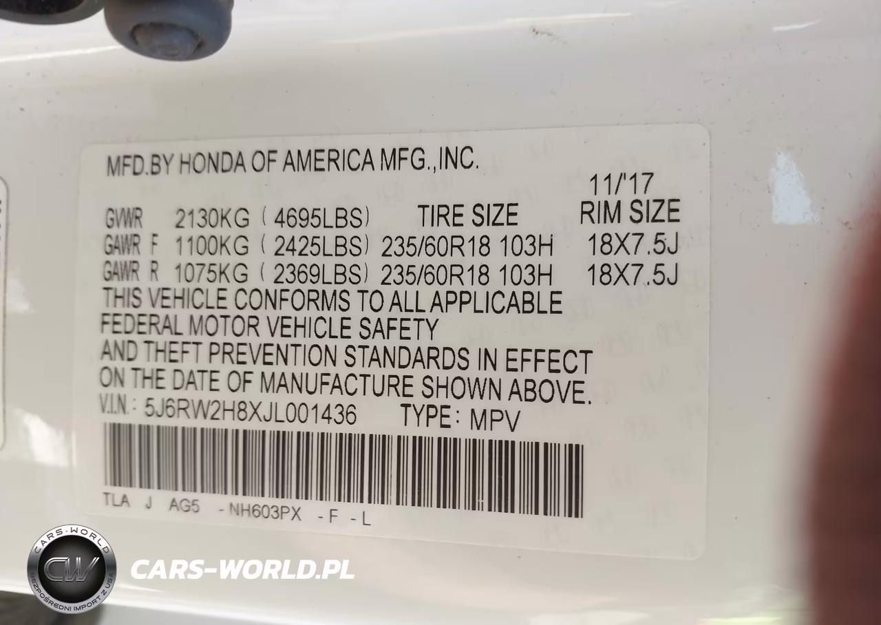 2018 Honda Cr-V Ex-L-Ex-L Navi VIN:5J6RW2H8XJL001436 - 9