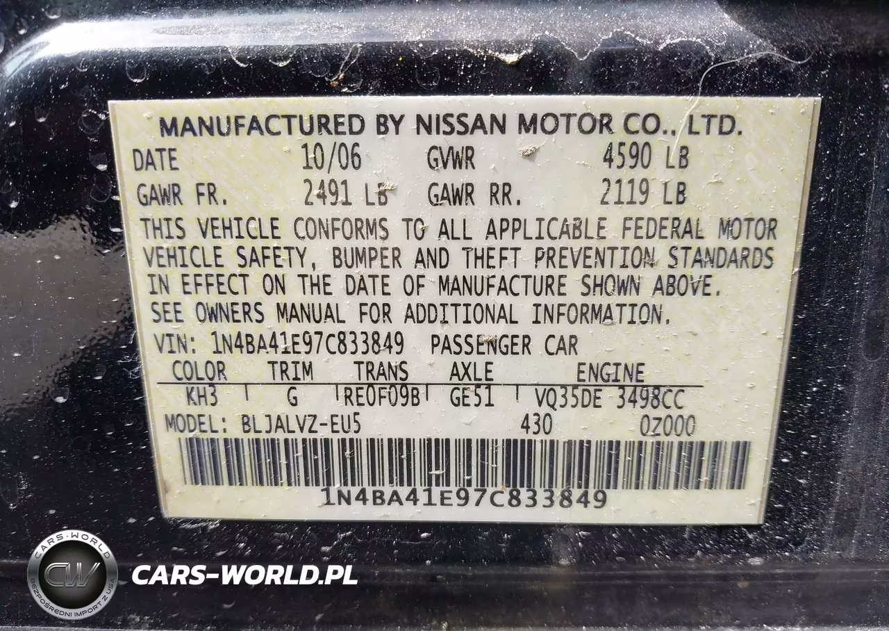 2007 Nissan Maxima 3.5 Se VIN:1N4BA41E97C833849 - 9