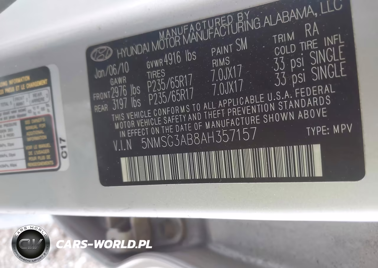 2010 Hyundai Santa Fe Gls VIN:5NMSG3AB8AH357157 - 9