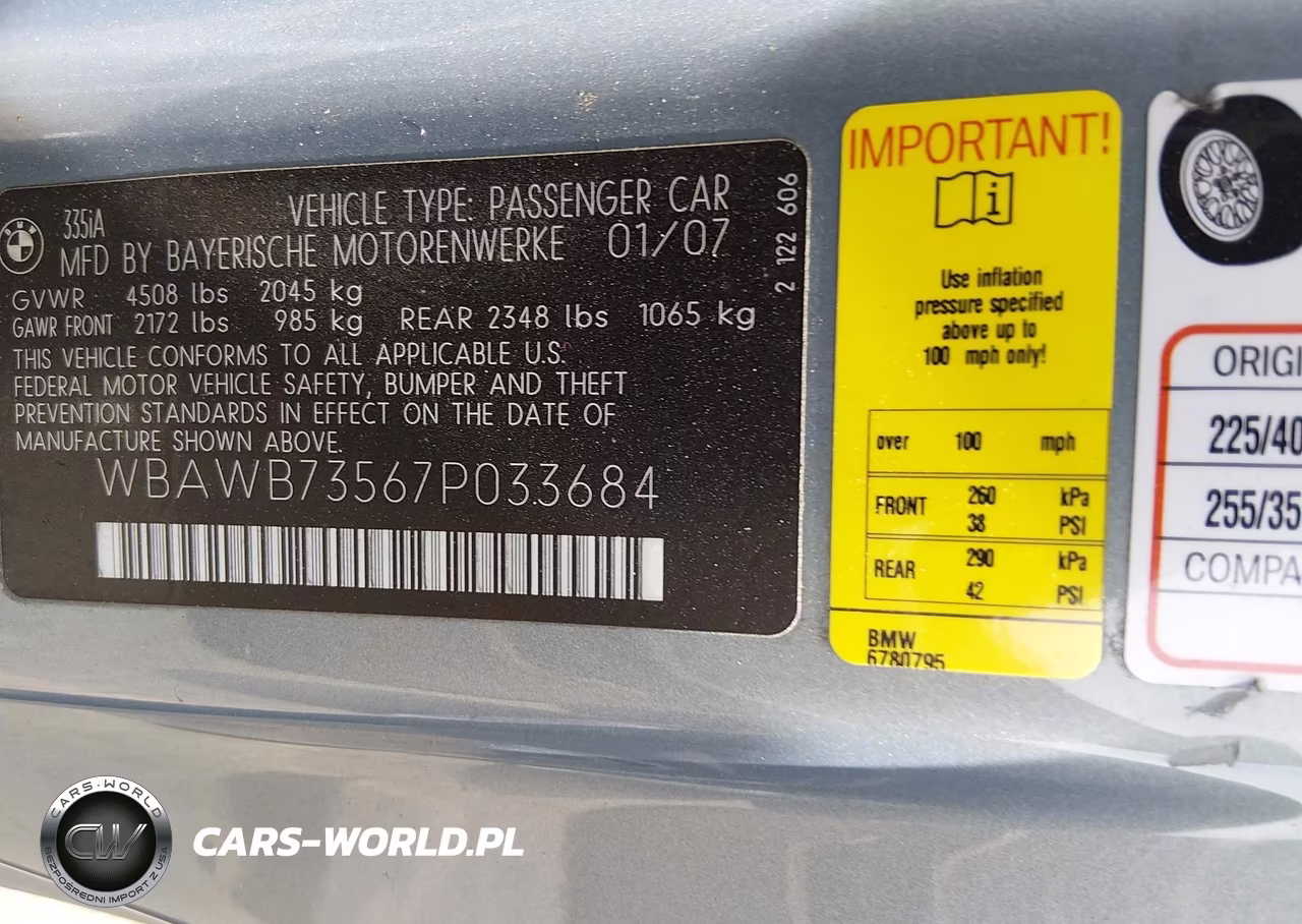2007 BMW 335I VIN:WBAWB73567P033684 - 9