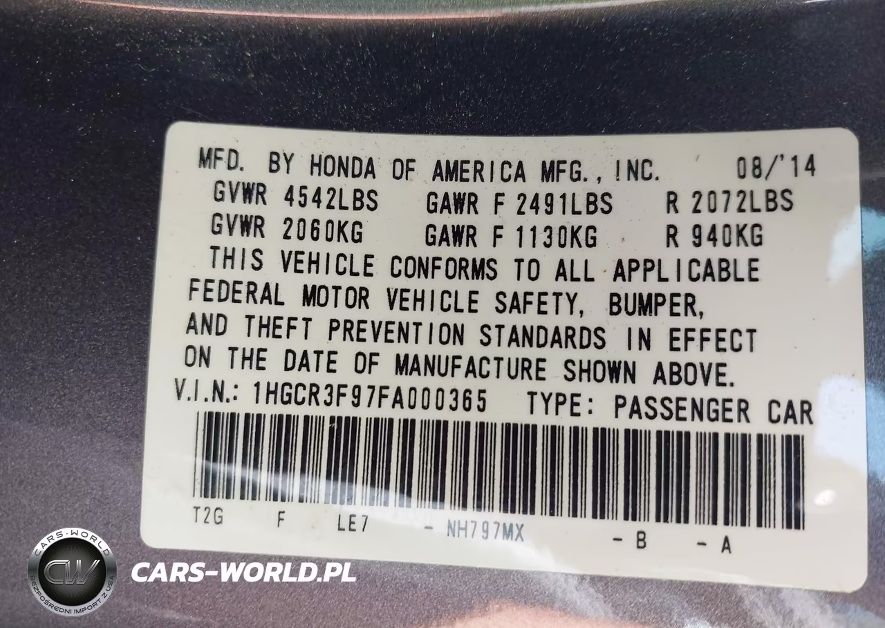 2015 Honda Accord Touring VIN:1HGCR3F97FA000365 - 9