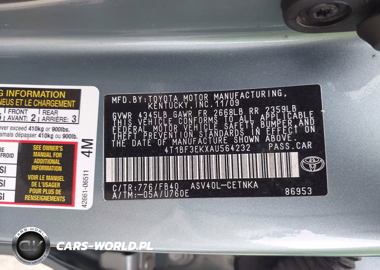 2010 Toyota Camry Le VIN:4T1BF3EKXAU564232 - 9