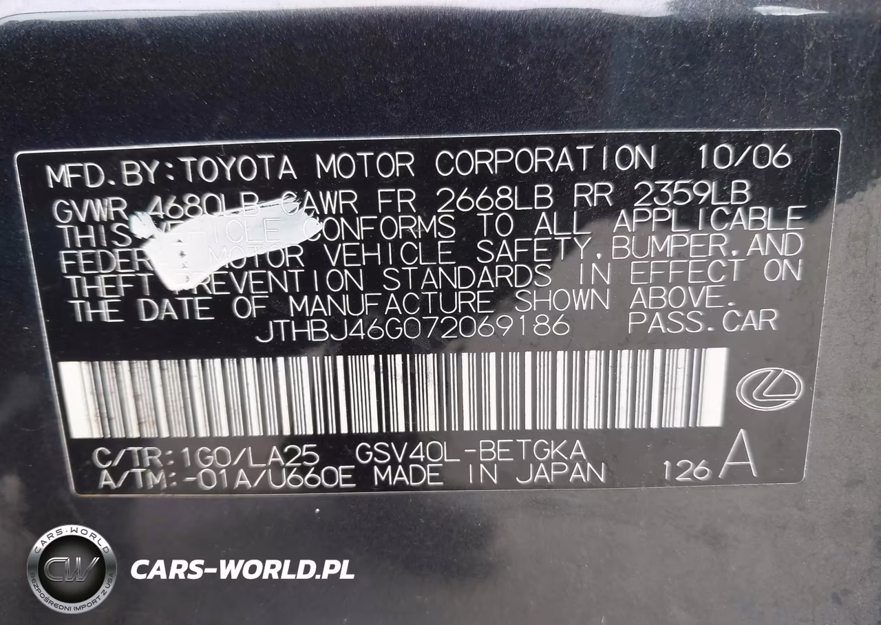 2007 Lexus Es 350 VIN:JTHBJ46G072069186 - 9