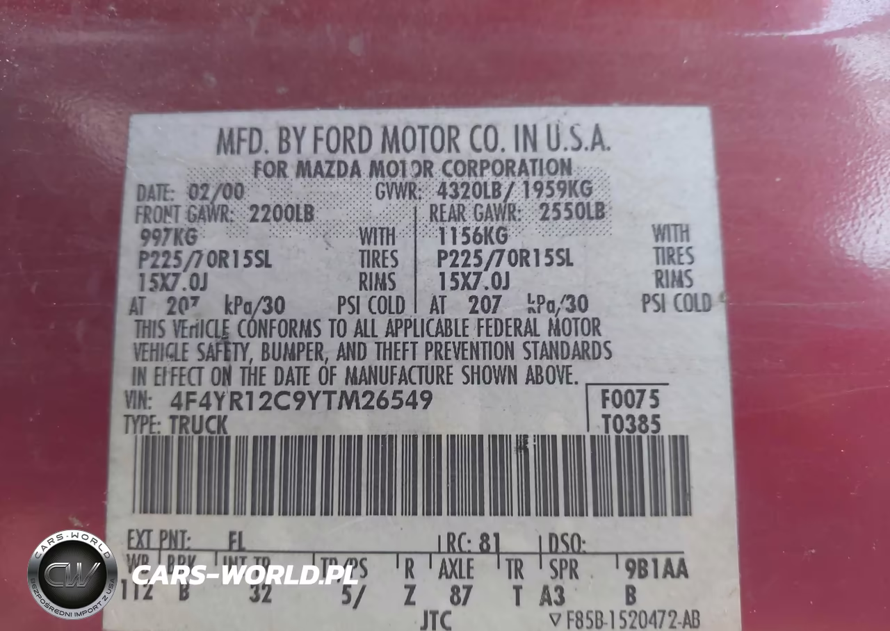 2000 Mazda B2500 Se-Sx VIN:4F4YR12C9YTM26549 - 9
