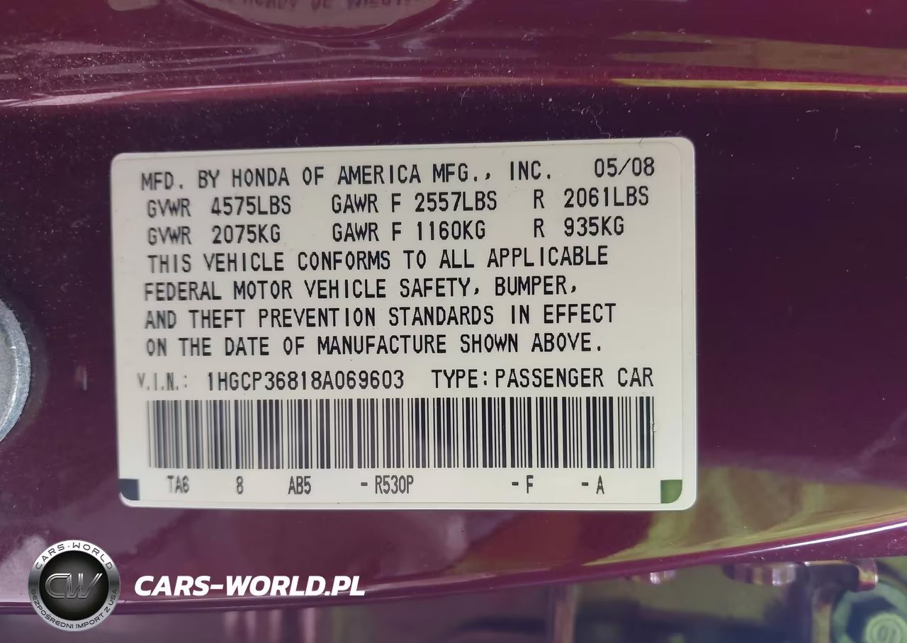 2008 Honda Accord 3.5 Ex-L VIN:1HGCP36818A069603 - 9