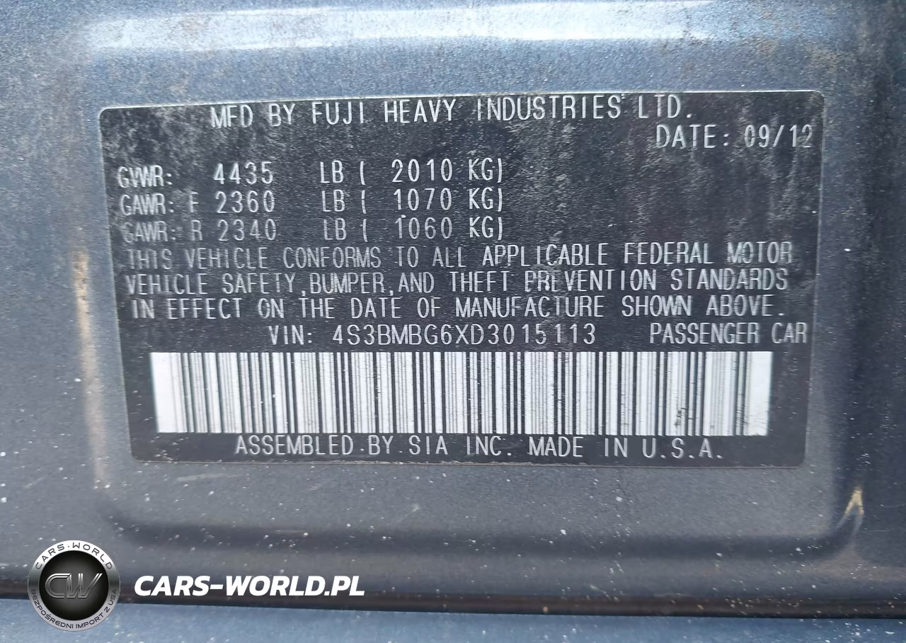 2013 Subaru Legacy 2.5I Premium VIN:4S3BMBG6XD3015113 - 9