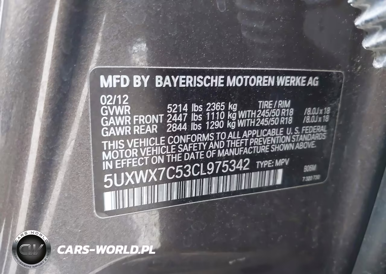 2012 BMW X3 xDrive35I VIN:5UXWX7C53CL975342 - 9