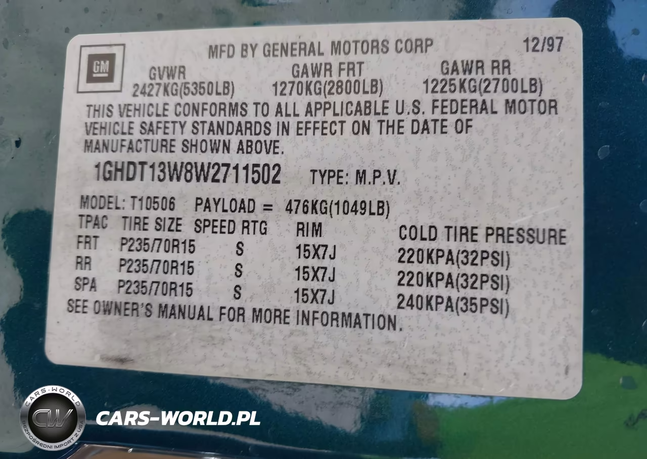 1998 Oldsmobile Bravada VIN:1GHDT13W8W2711502 - 9