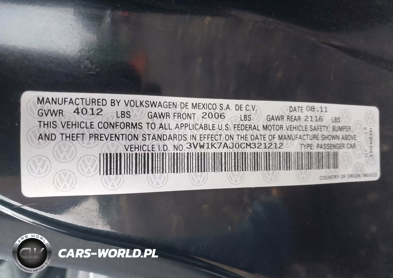 2012 Volkswagen Jetta 2.0L S VIN:3VW1K7AJ0CM321212 - 9