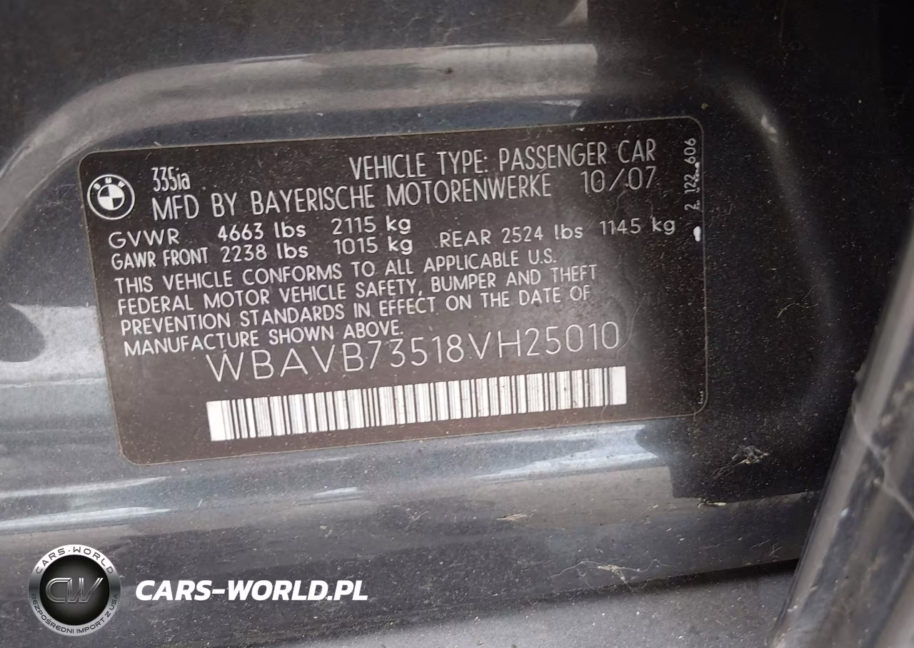 2008 BMW 335 I VIN:WBAVB73518VH25010 - 9