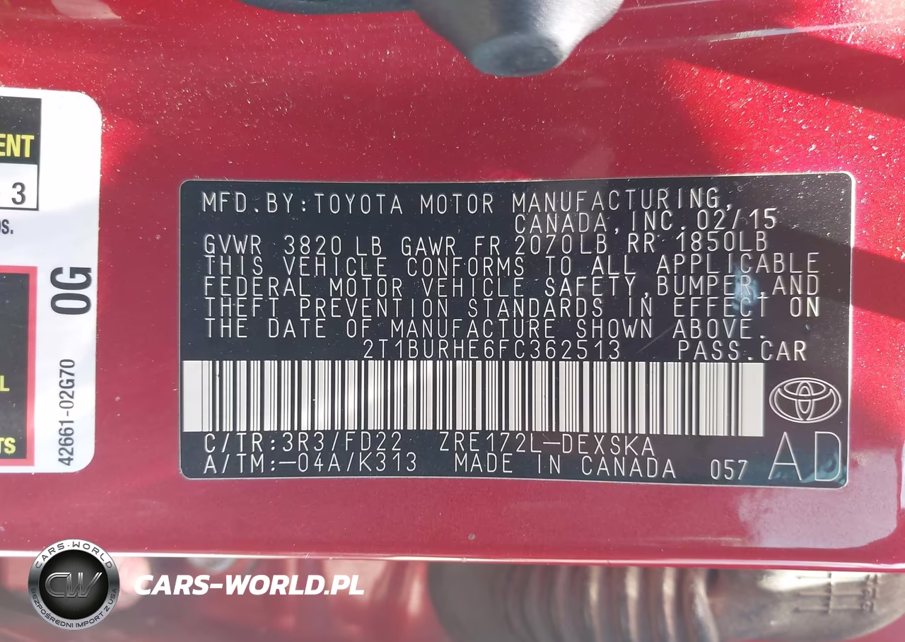 TOYOTA COROLLA VIN:2T1BURHE6FC362513 - 9