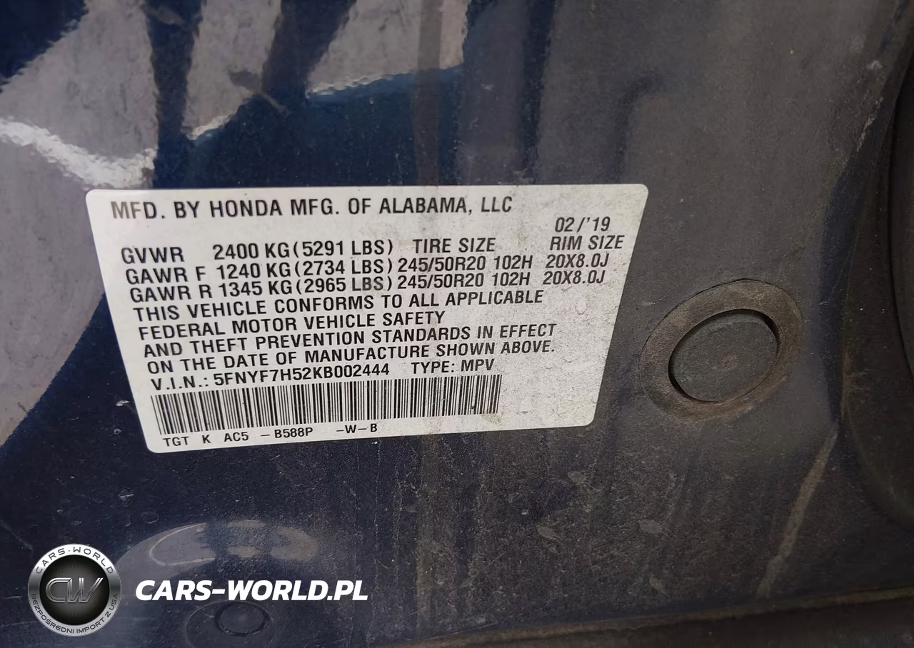2019 Honda Passport Ex-L VIN:5FNYF7H52KB002444 - 9