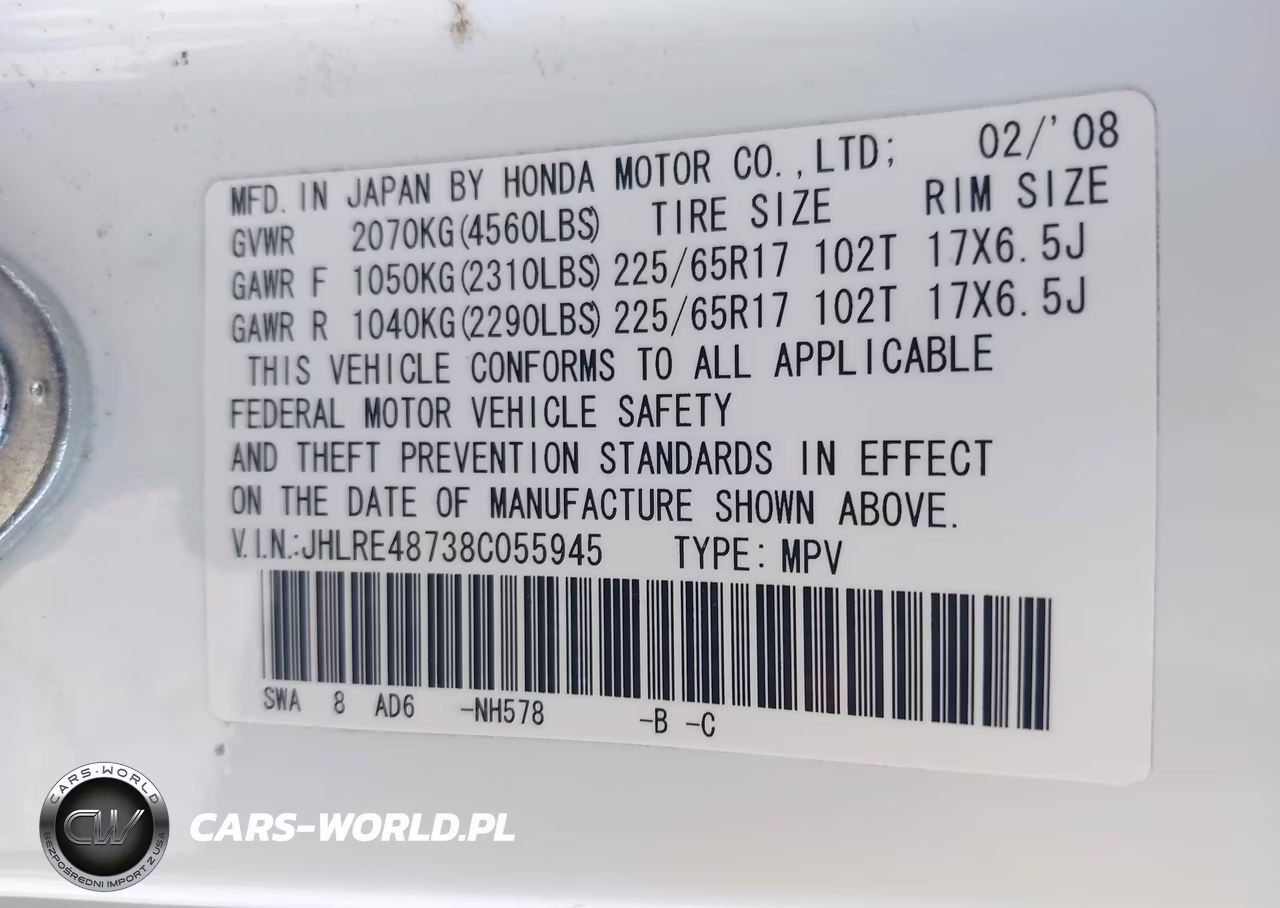 2008 Honda Cr-V Ex-L VIN:JHLRE48738C055945 - 9
