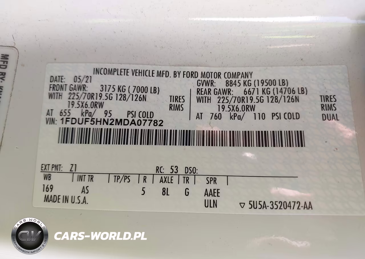 2021 Ford F-550 Chassis Xl VIN:1FDUF5HN2MDA07782 - 8