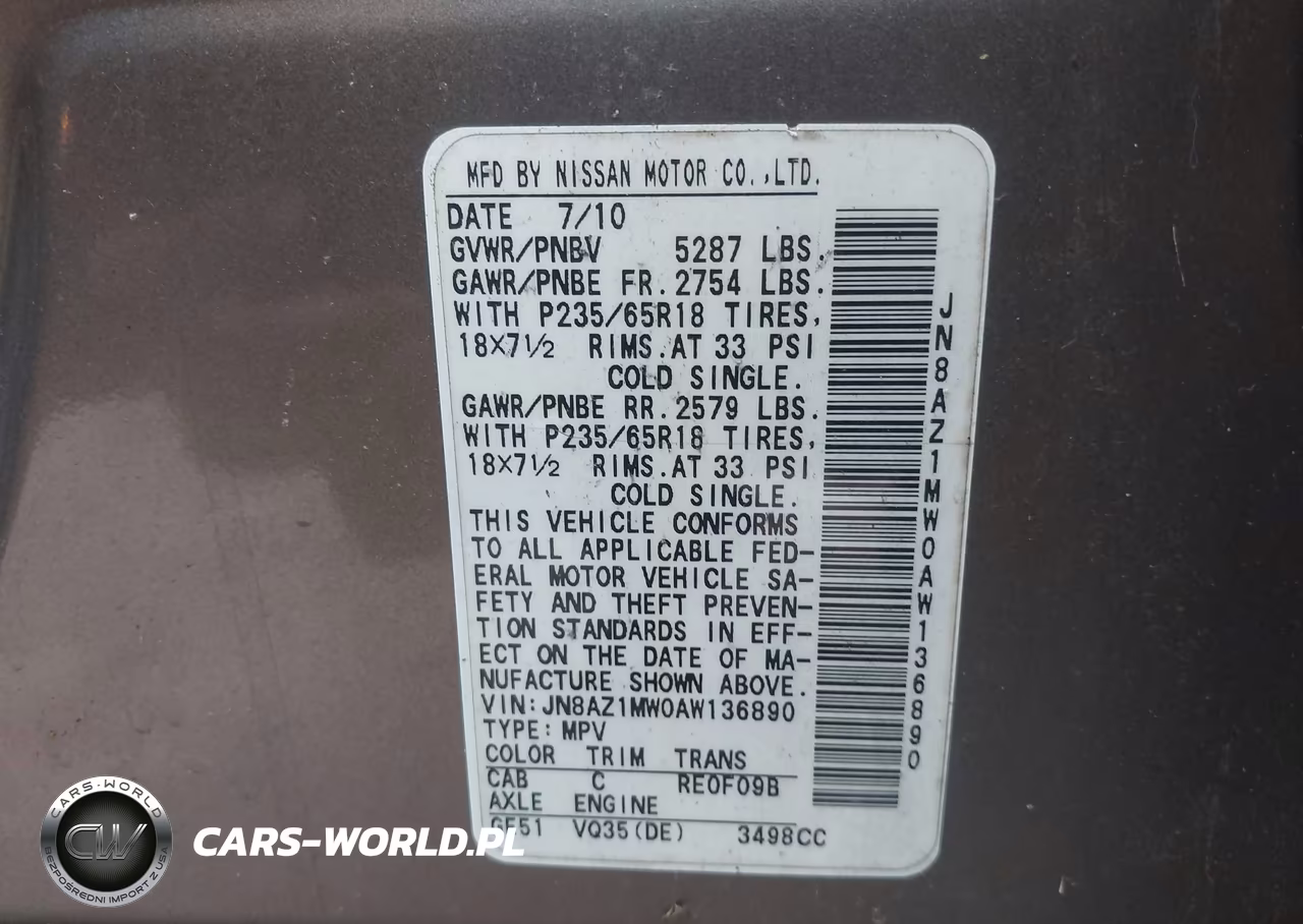 2010 Nissan Murano Sl VIN:JN8AZ1MW0AW136890 - 9