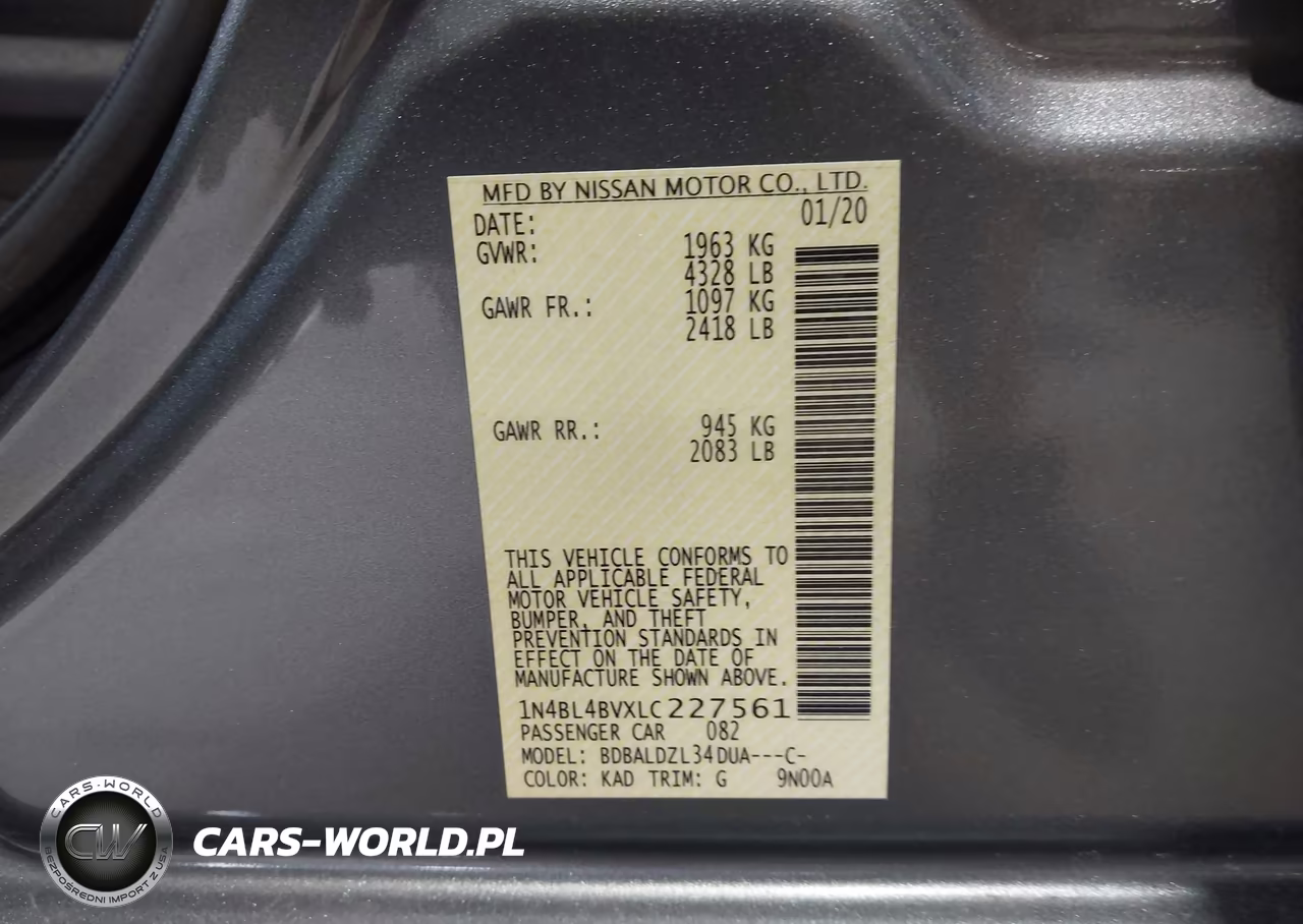 2020 Nissan Altima S Fwd VIN:1N4BL4BVXLC227561 - 9