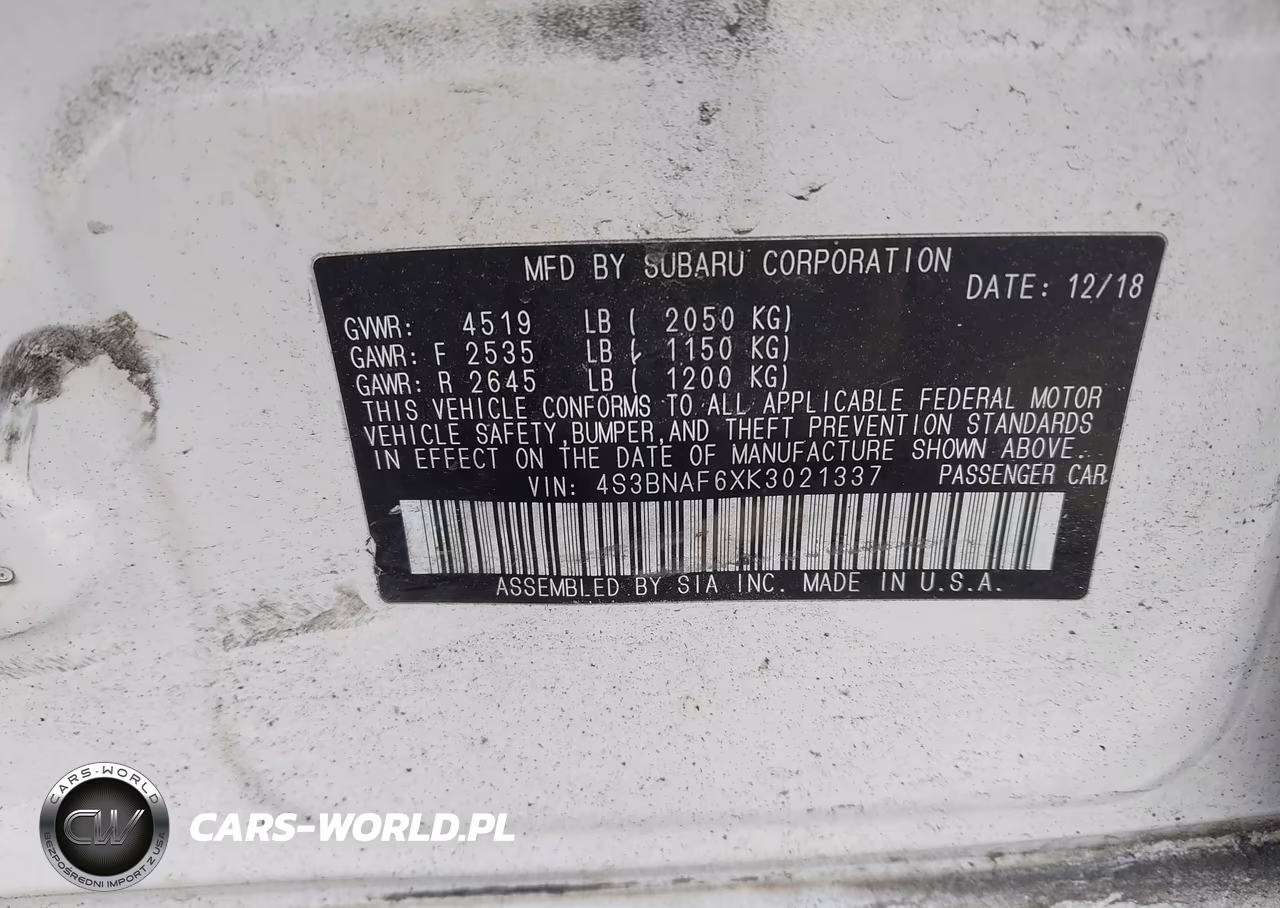 2019 Subaru Legacy 2.5I Premium VIN:4S3BNAF6XK3021337 - 9