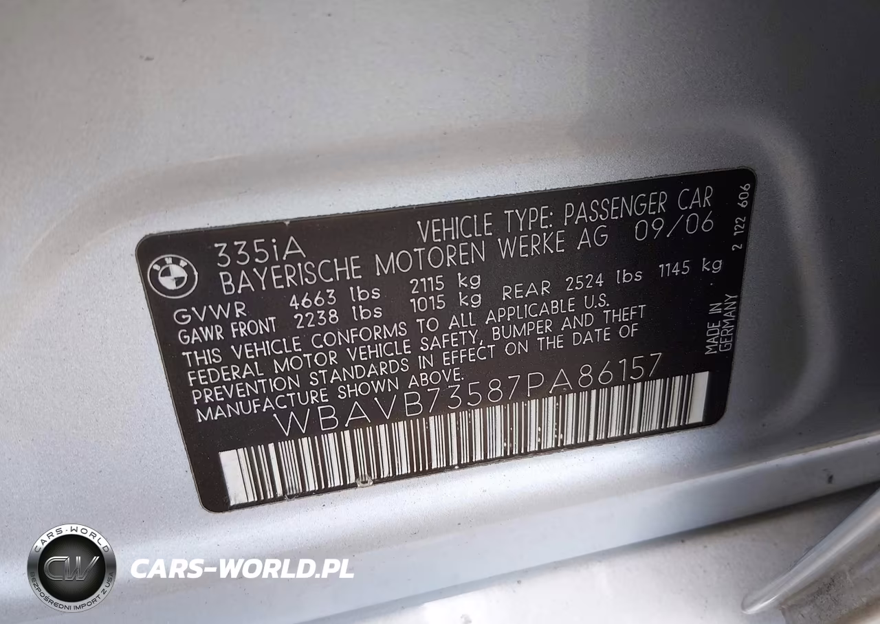2007 BMW 335I VIN:WBAVB73587PA86157 - 9