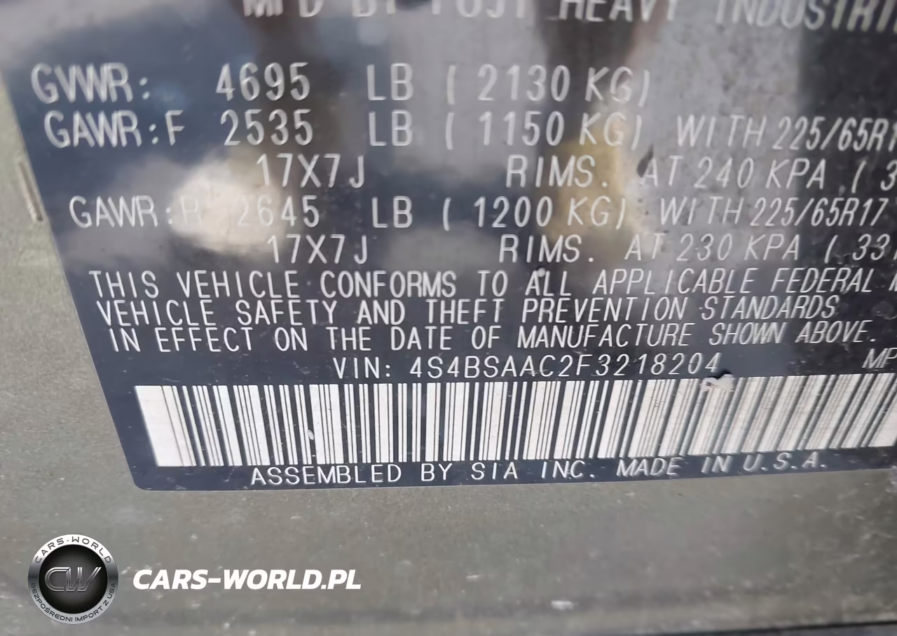 2015 Subaru Outback 2.5I VIN:4S4BSAAC2F3218204 - 9