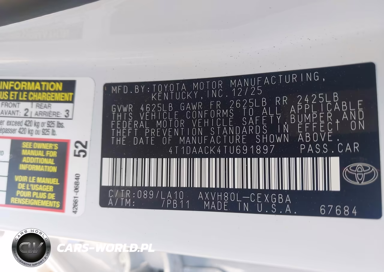 2026 Toyota Camry Xle VIN:4T1DAACK4TU691897 - 9