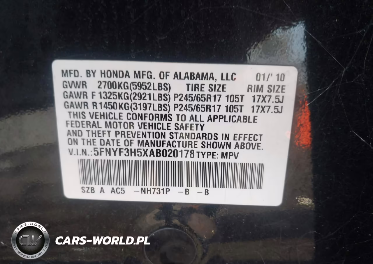 2010 Honda Pilot Ex-L VIN:5FNYF3H5XAB020178 - 9