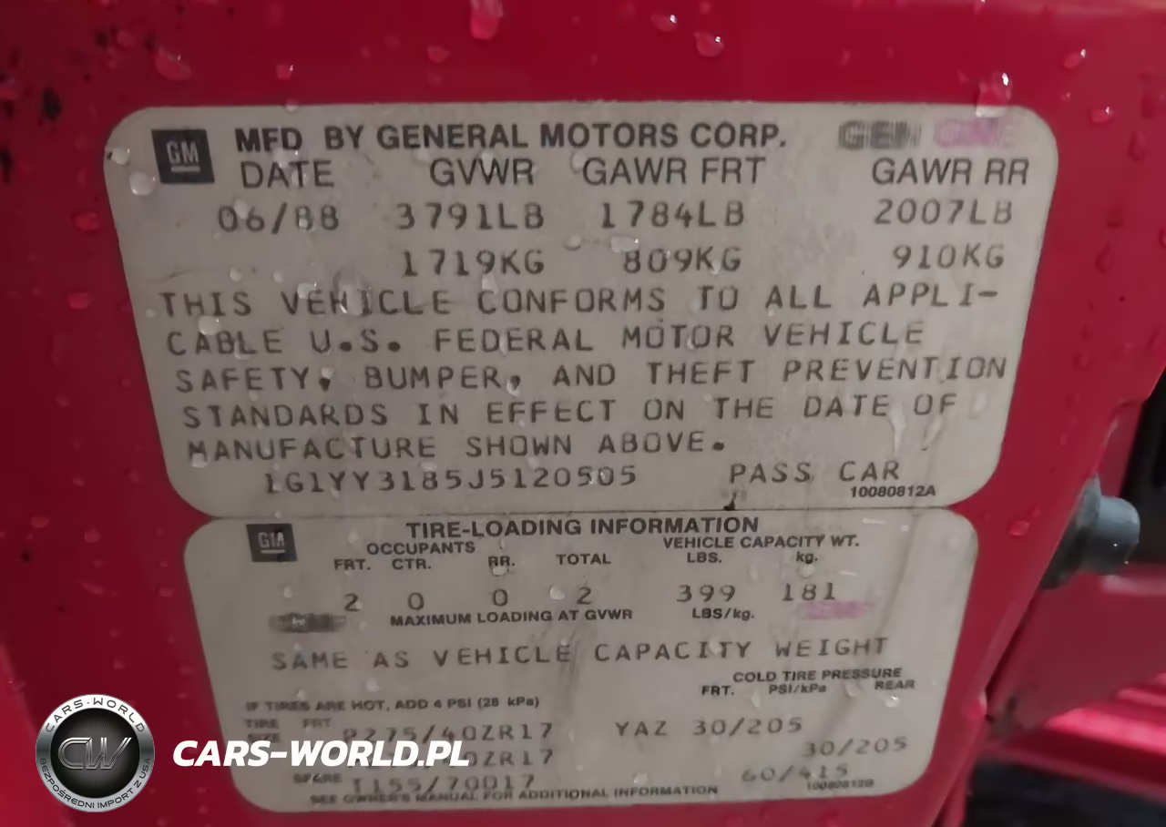 1988 Chevrolet Corvette VIN:1G1YY3185J5120505 - 9