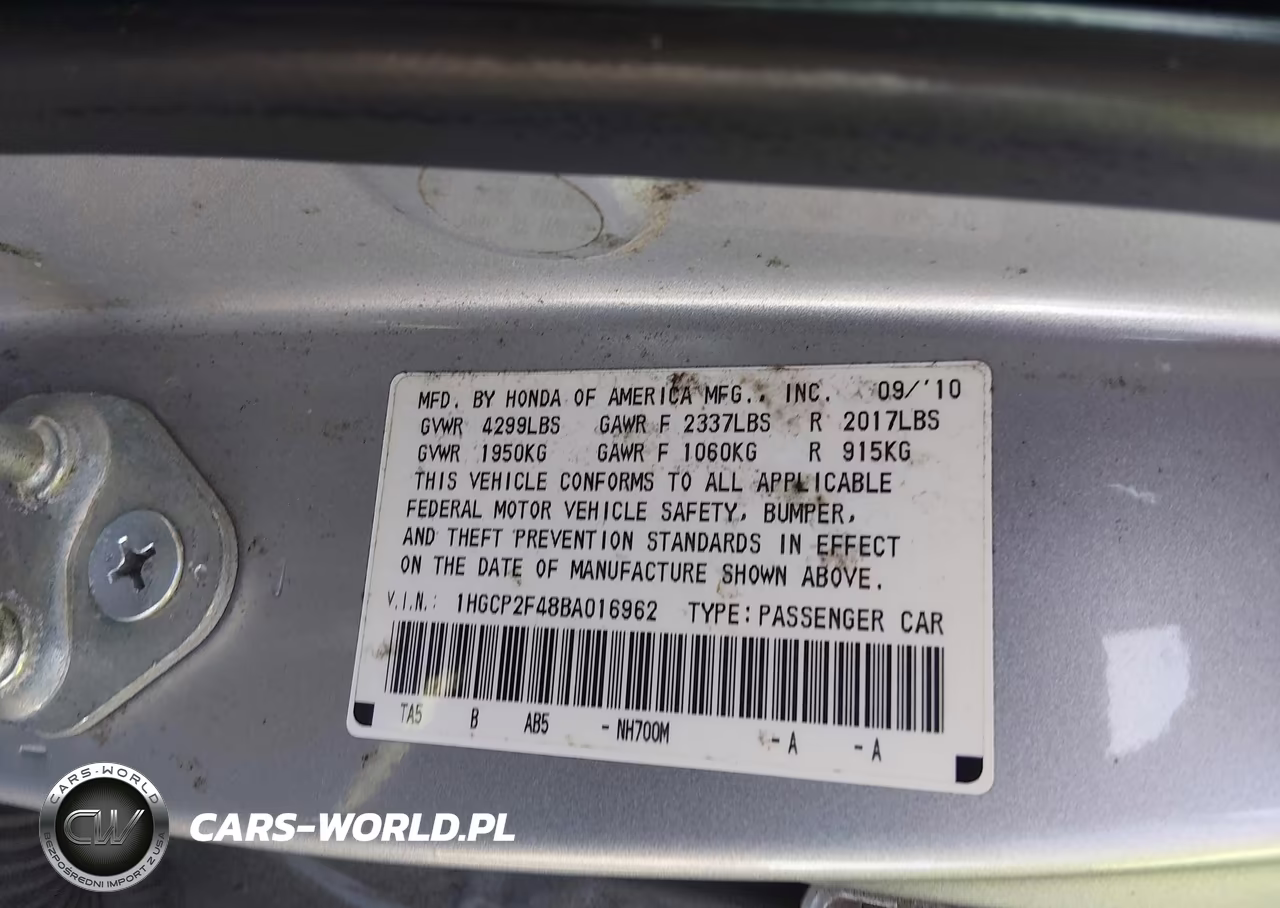 2011 Honda Accord 2.4 Lx-P VIN:1HGCP2F48BA016962 - 9