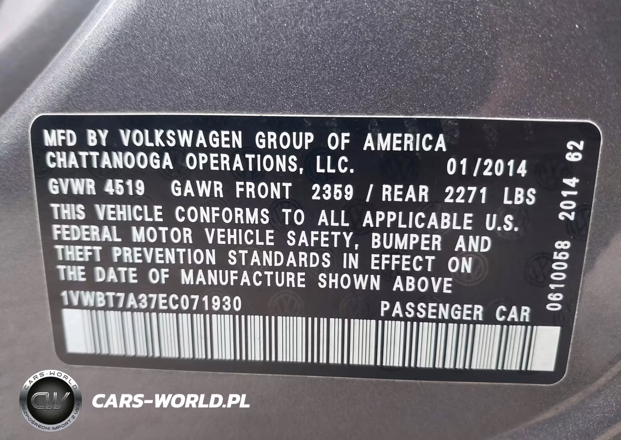 2014 Volkswagen Passat 1.8T Se VIN:1VWBT7A37EC071930 - 9