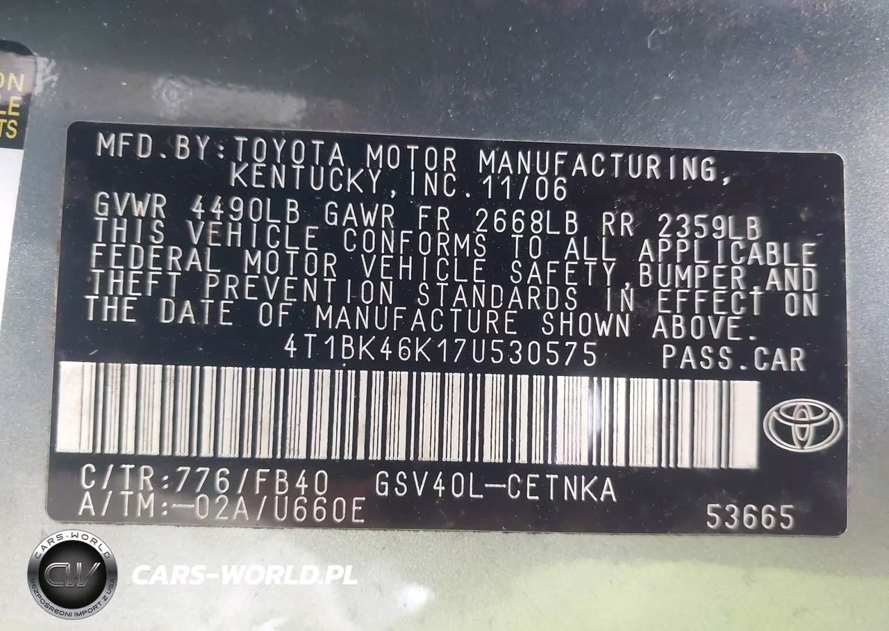 2007 Toyota Camry Le V6 VIN:4T1BK46K17U530575 - 9