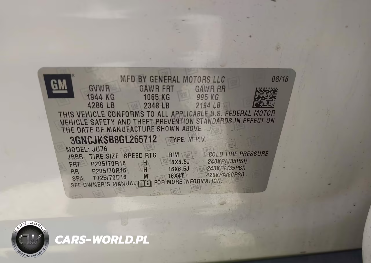 2016 Chevrolet Trax Ls VIN:3GNCJKSB8GL265712 - 9