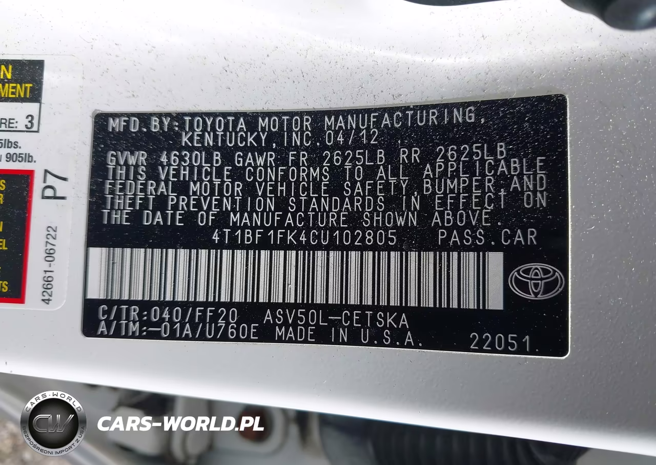 2012 Toyota Camry Se VIN:4T1BF1FK4CU102805 - 9