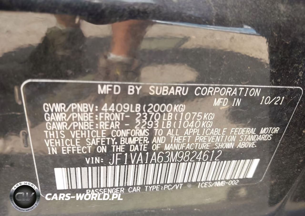 2021 Subaru Wrx VIN:JF1VA1A63M9824612 - 9
